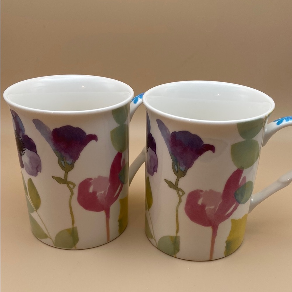 Portmeirion Water Garden Floral Coffee Tea Cup Mugs - Set of 2